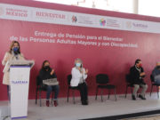PRESENCIÓ LORENA CUÉLLAR ENTREGA DE PENSIÓN PARA EL BIENESTAR DE LAS PERSONAS ADULTAS MAYORES Y CON DISCAPACIDAD EN YAUHQUEMEHCAN