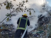 BOMBEROS ATIENDE INCENDIO EN RELLENO SANITARIO DE NANACAMILPA, TLAXCALA